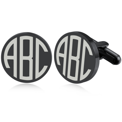 Custom Engraved initial Cufflinks black