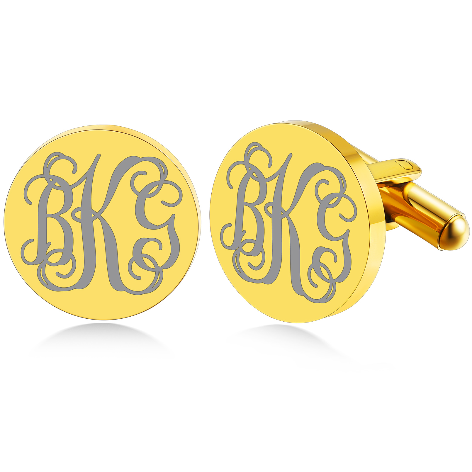 Custom Engraved Monogram Cufflinks gold