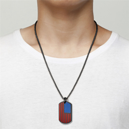 Engraved Patriotic American Flag Dog Tag Necklace