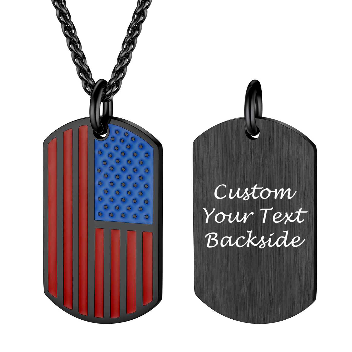 Engraved Patriotic American Flag Dog Tag Necklace For Men