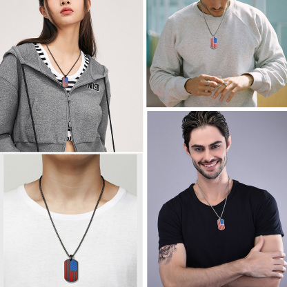 Engraved Patriotic American Flag Dog Tag Necklace model show