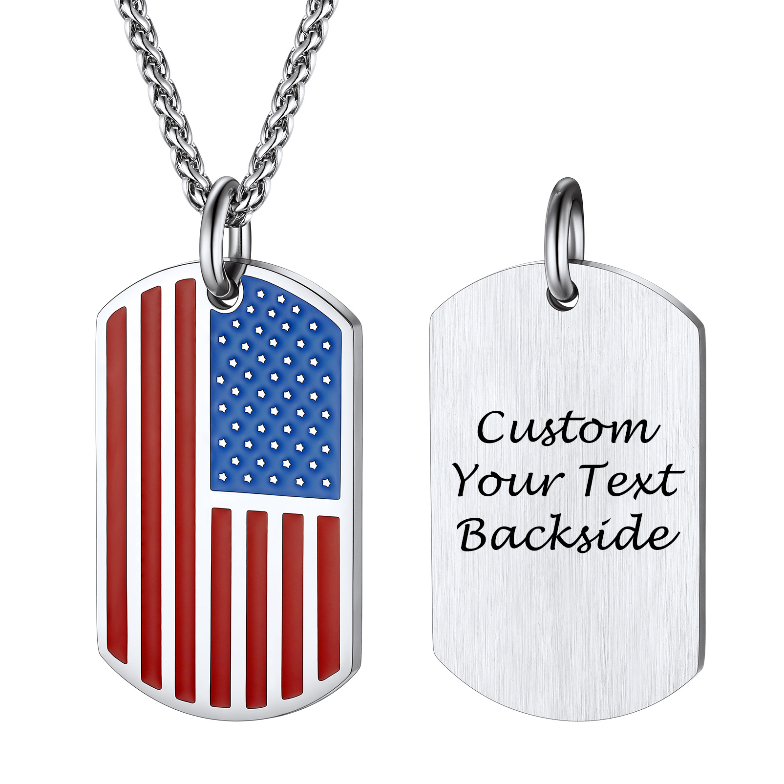 Engraved Patriotic American Flag Dog Tag Necklace For Men