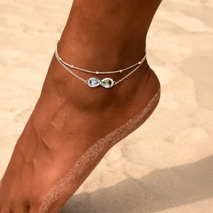 Engraving Birthstone Infinity Anklet for Women