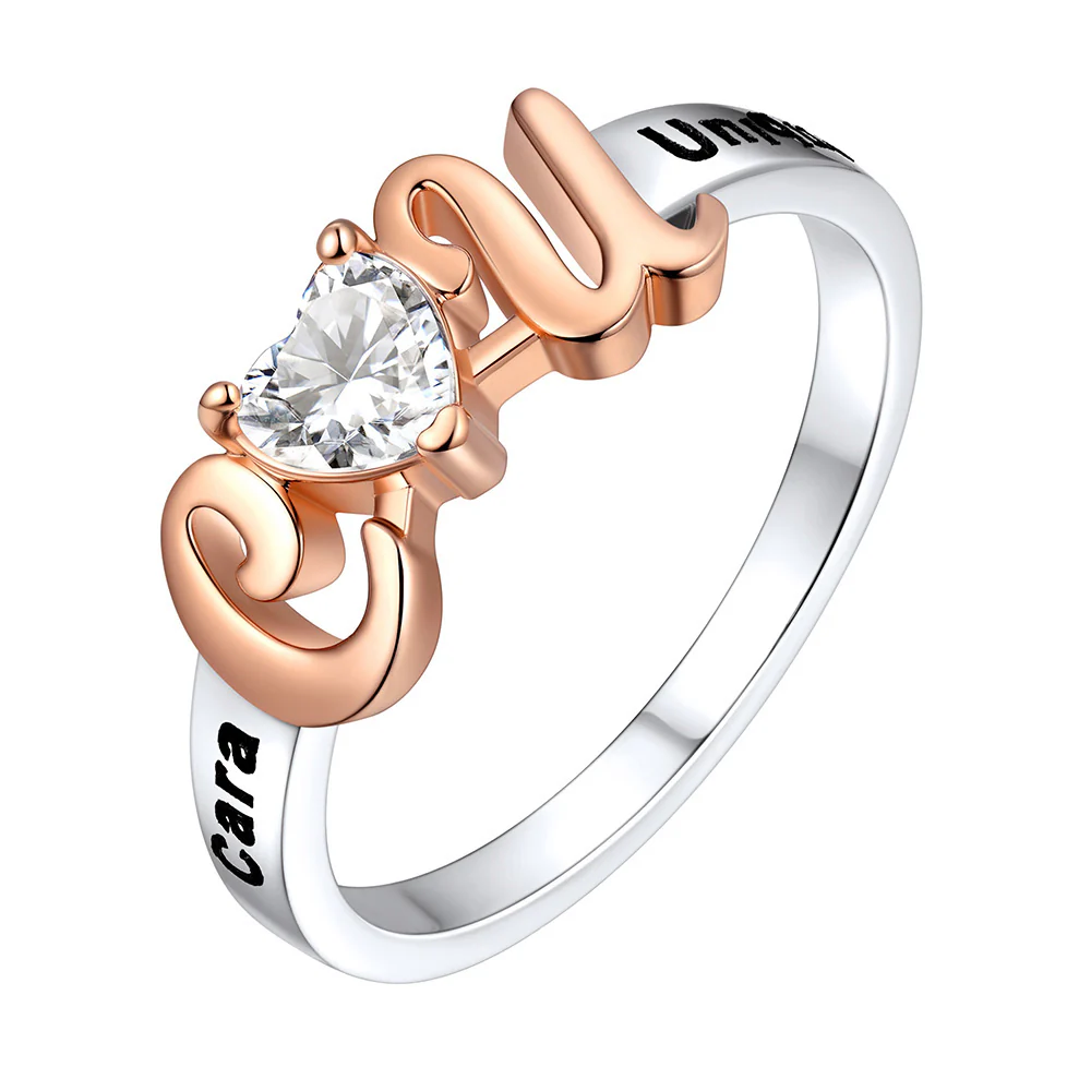 Rose Gold Personalized Initial Birthstone Heart Ring
