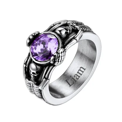 Personalized Engraving Skull Birthstone Ring