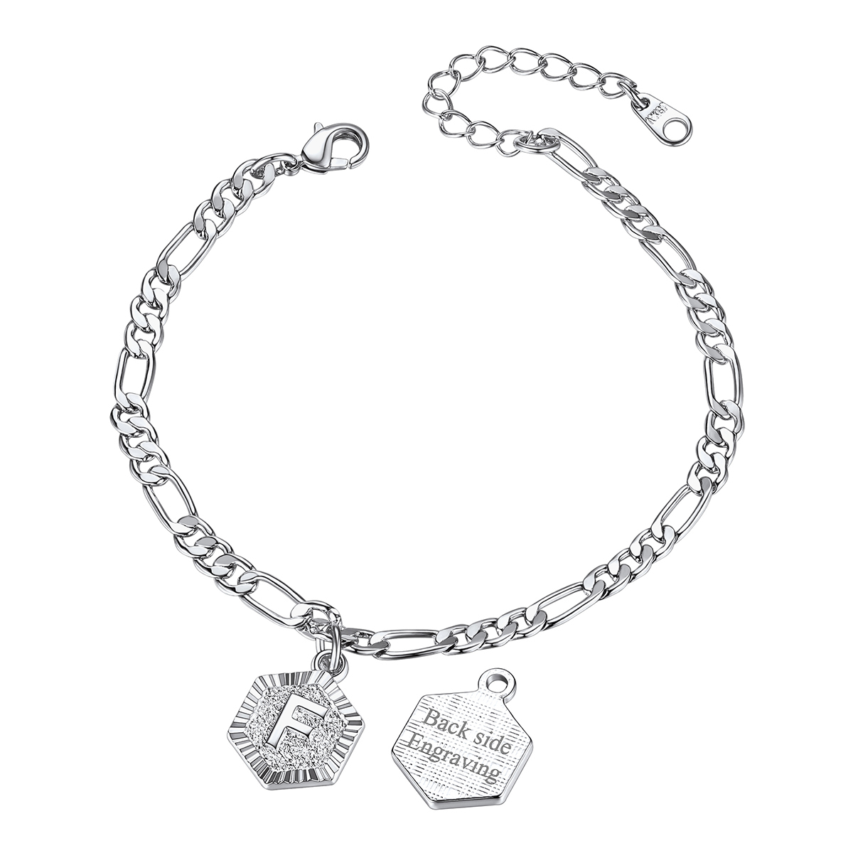 Custom A-Z Initial Ankle Bracelet With Figaro Foot Chain For Women 
