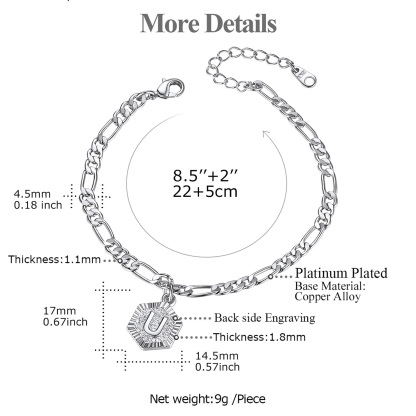 Custom A-Z Initial Ankle Bracelet With Figaro Foot Chain For Women 