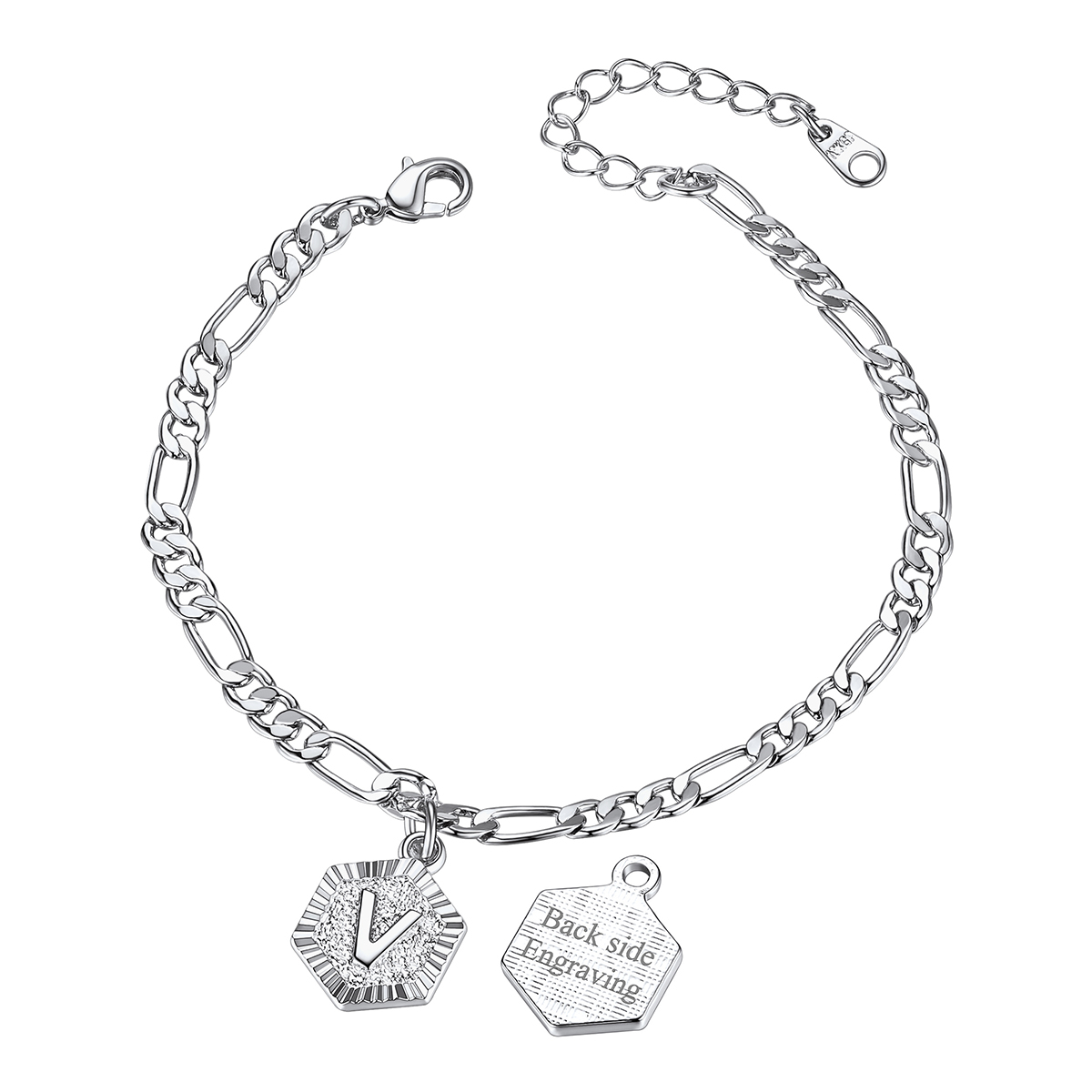 Custom A-Z Initial Ankle Bracelet With Figaro Foot Chain For Women 