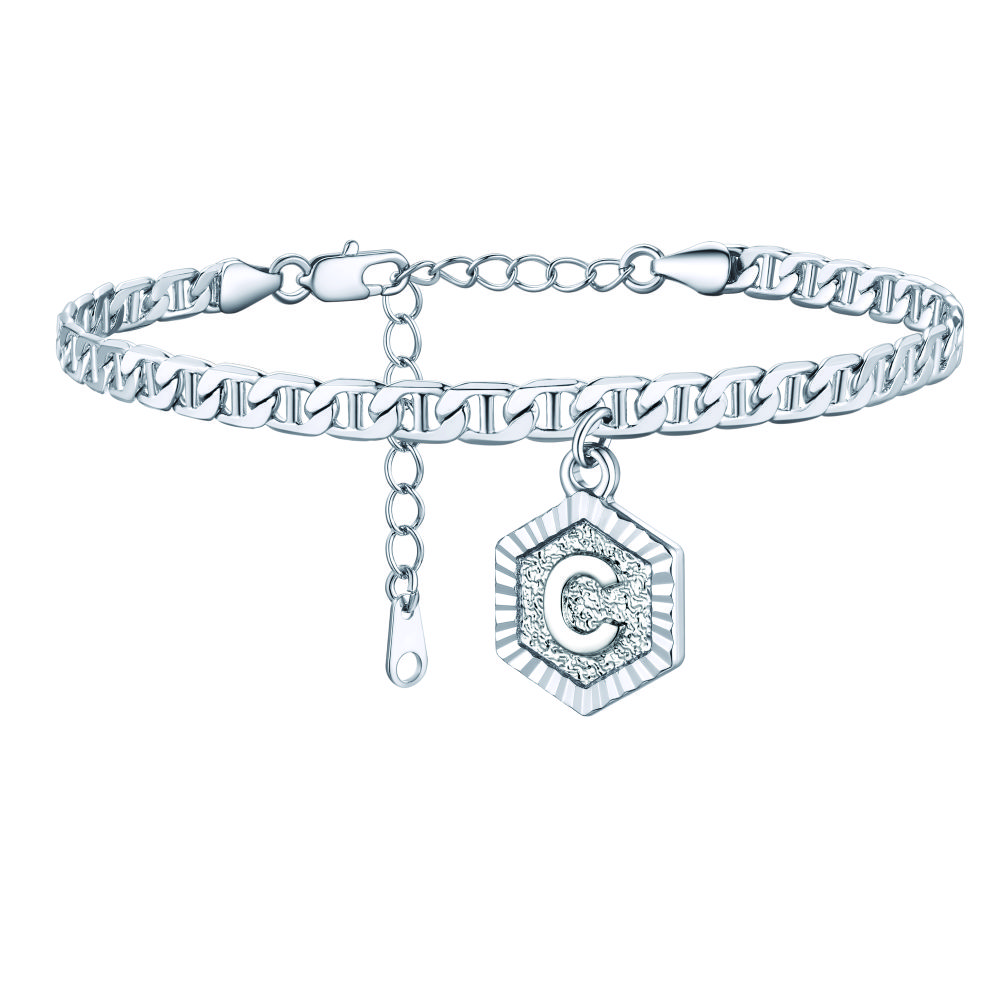 Personalized Mariner Initial Charm Anklet for Women