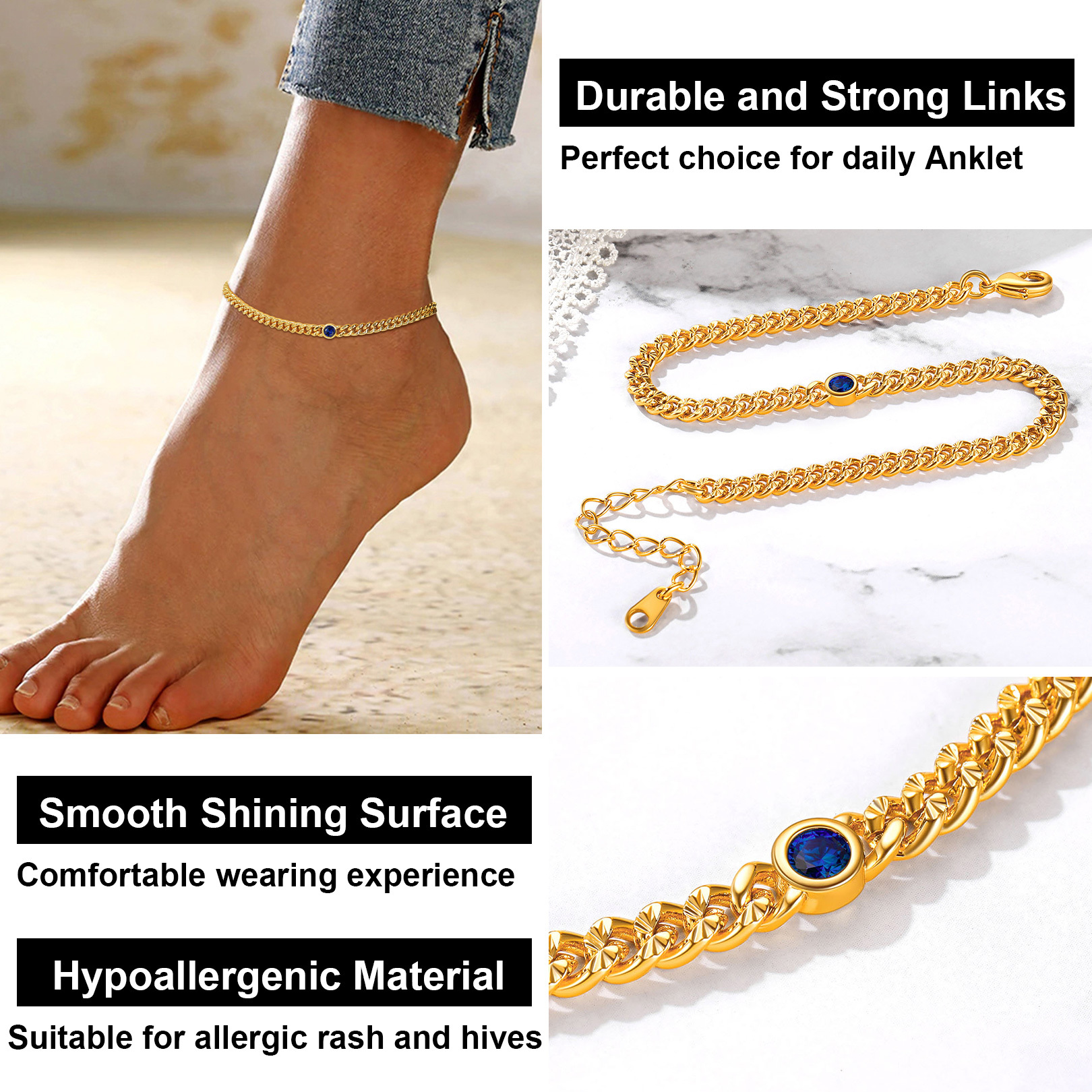 Birthstone Anklet Adjustable for Women