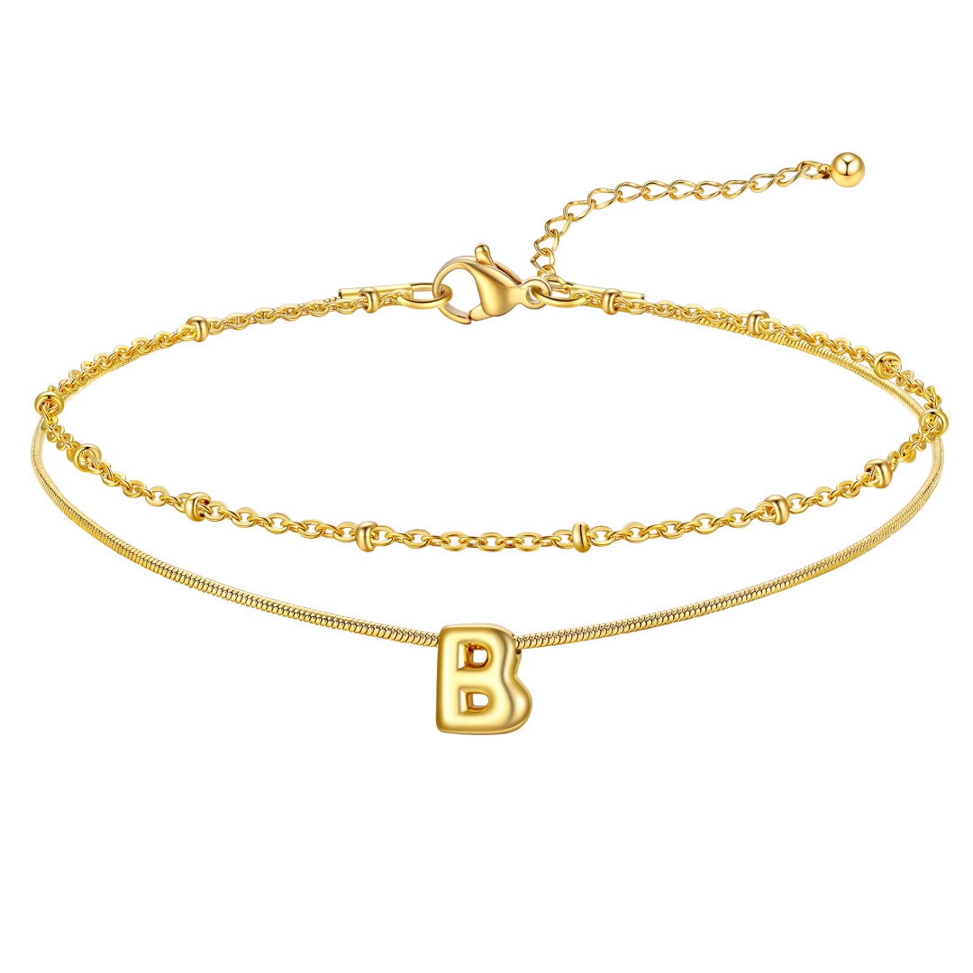 14K Gold Bubble Letter Initial b Anklet