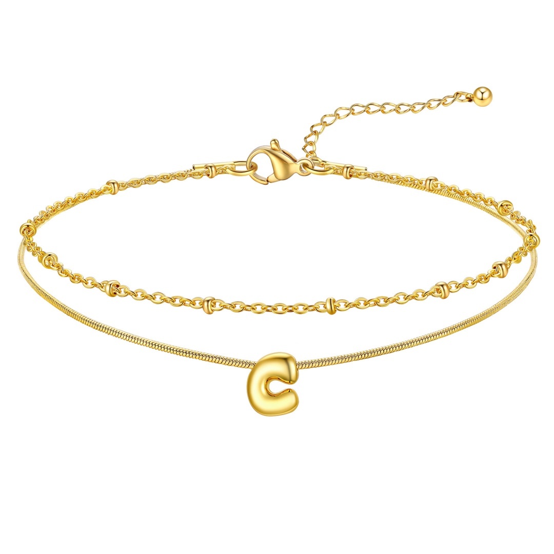 14K Gold Bubble Letter Initial c Anklet