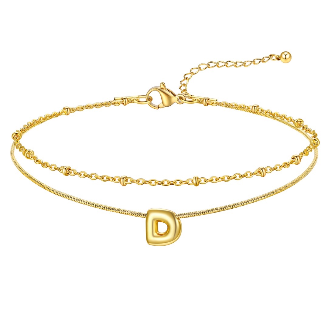 14K Gold Bubble Letter Initial d Anklet