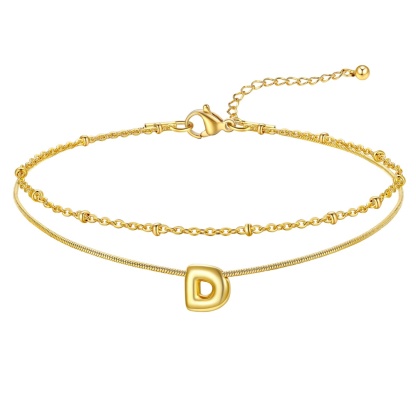 14K Gold Bubble Letter Initial d Anklet