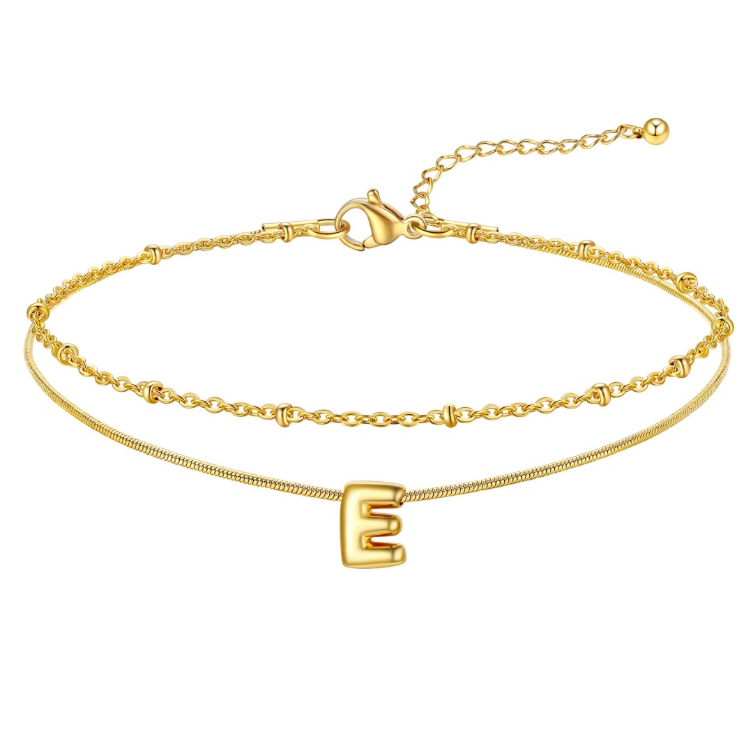 14K Gold Bubble Letter Initial e Anklet