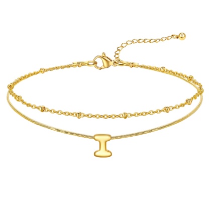 14K Gold Plated Bubble Letter Initial Layered Anklet Chain for Women