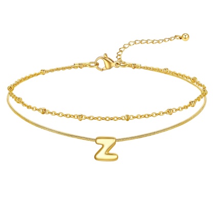 14K Gold Plated Bubble Letter Initial Layered Anklet Chain for Women