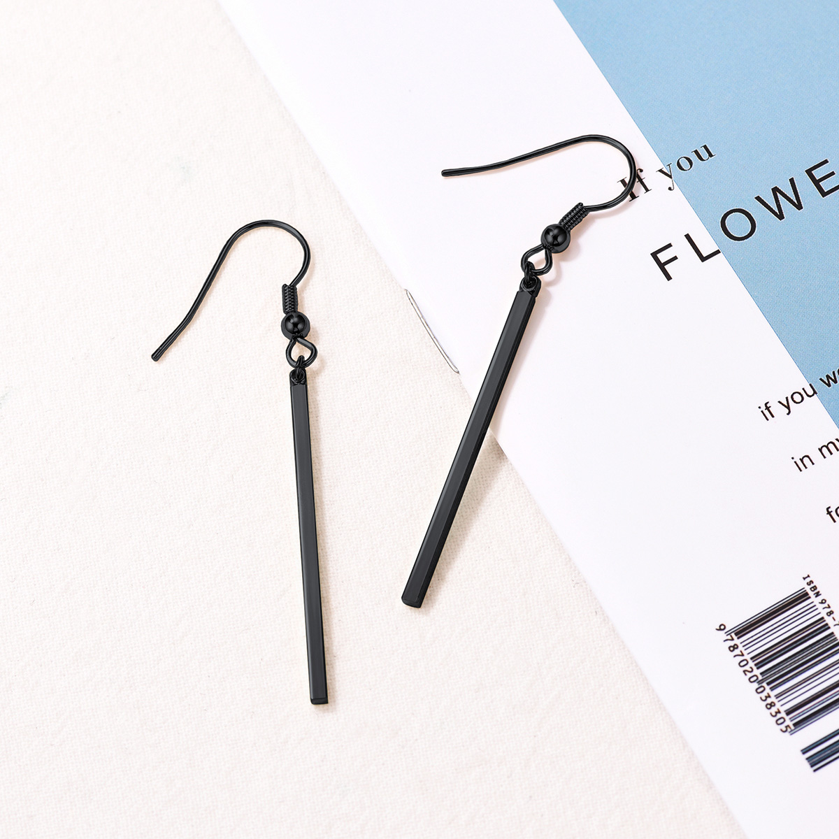 Custom Copper Bar Thin Flat Geometric Stick Drop Earrings For Women black