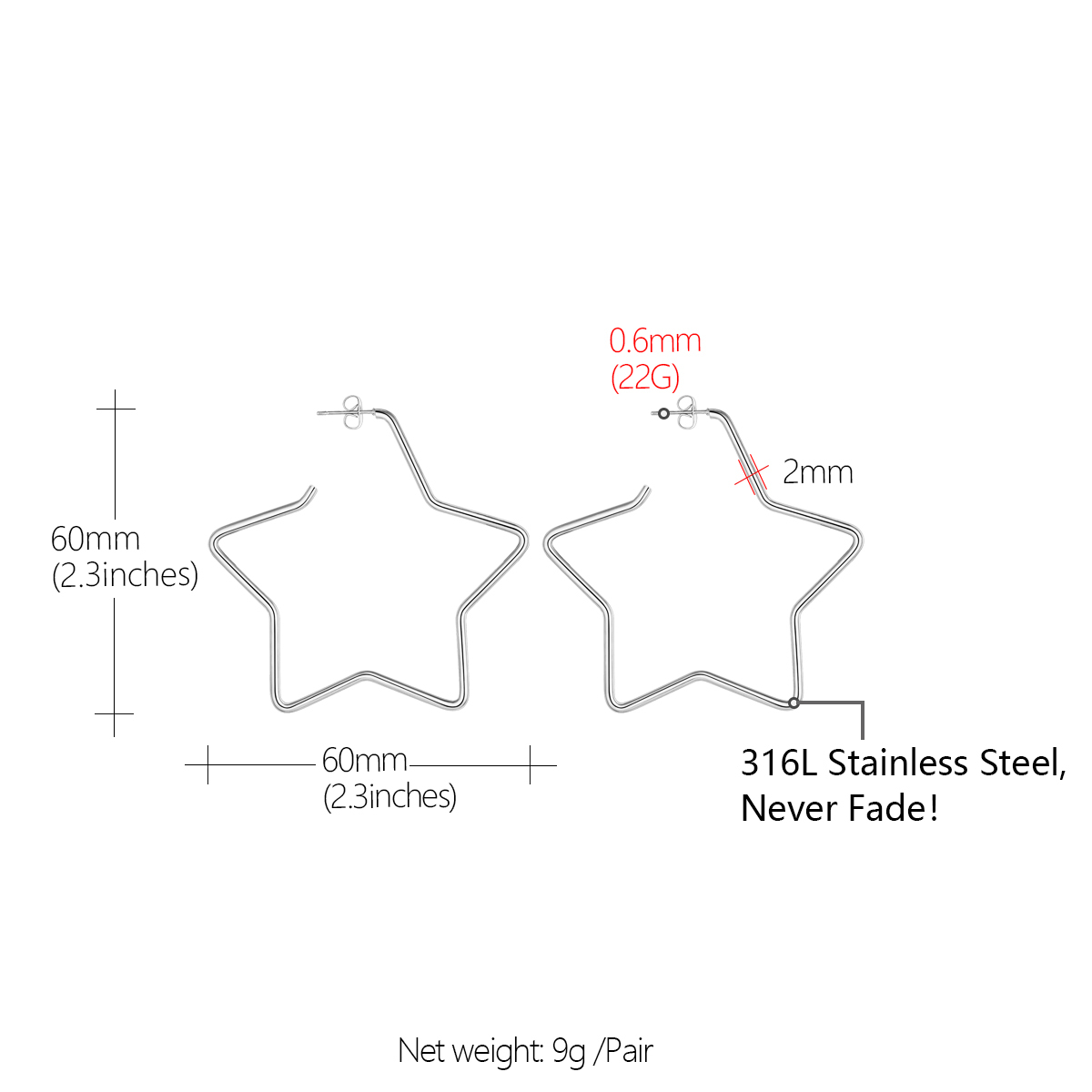 Fashion Star Stainless Steel Drop Earrings For Women SIZE