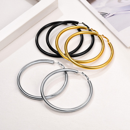 Stainless Steel Round Hoop Earrings For Women