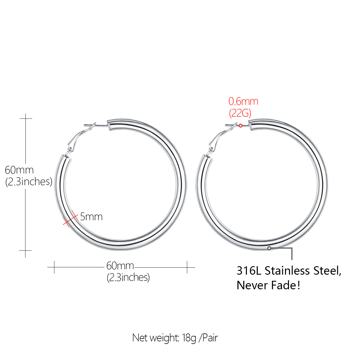 Stainless Steel Round Hoop Earrings For Women