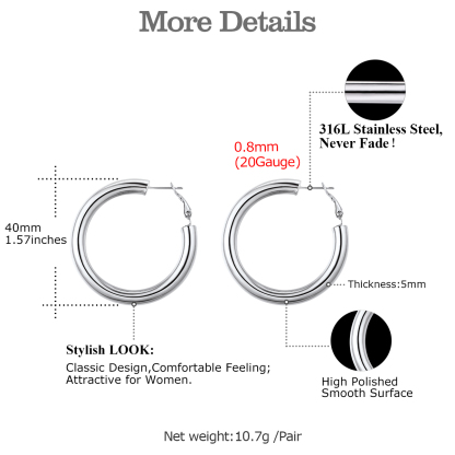 Stainless Steel Round Hoop Earrings For Women