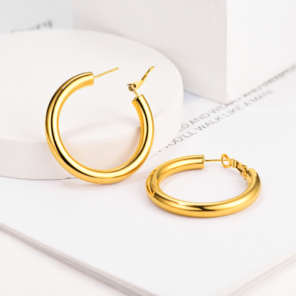 Stainless Steel Round Hoop Earrings For Women
