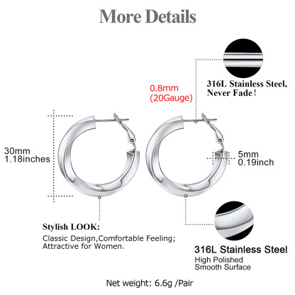 Stainless Steel Lightweight Hoop Earrings Fashion Jewelry For Women 30mm size