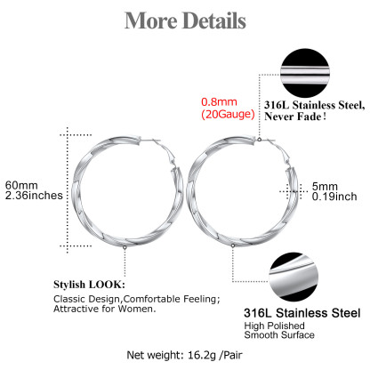 Stainless Steel Lightweight Hoop Earrings Fashion Jewelry For Women 60mm size