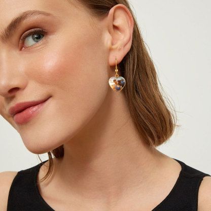 Personalized Photo Heart Dangle Earrings for Women model gold