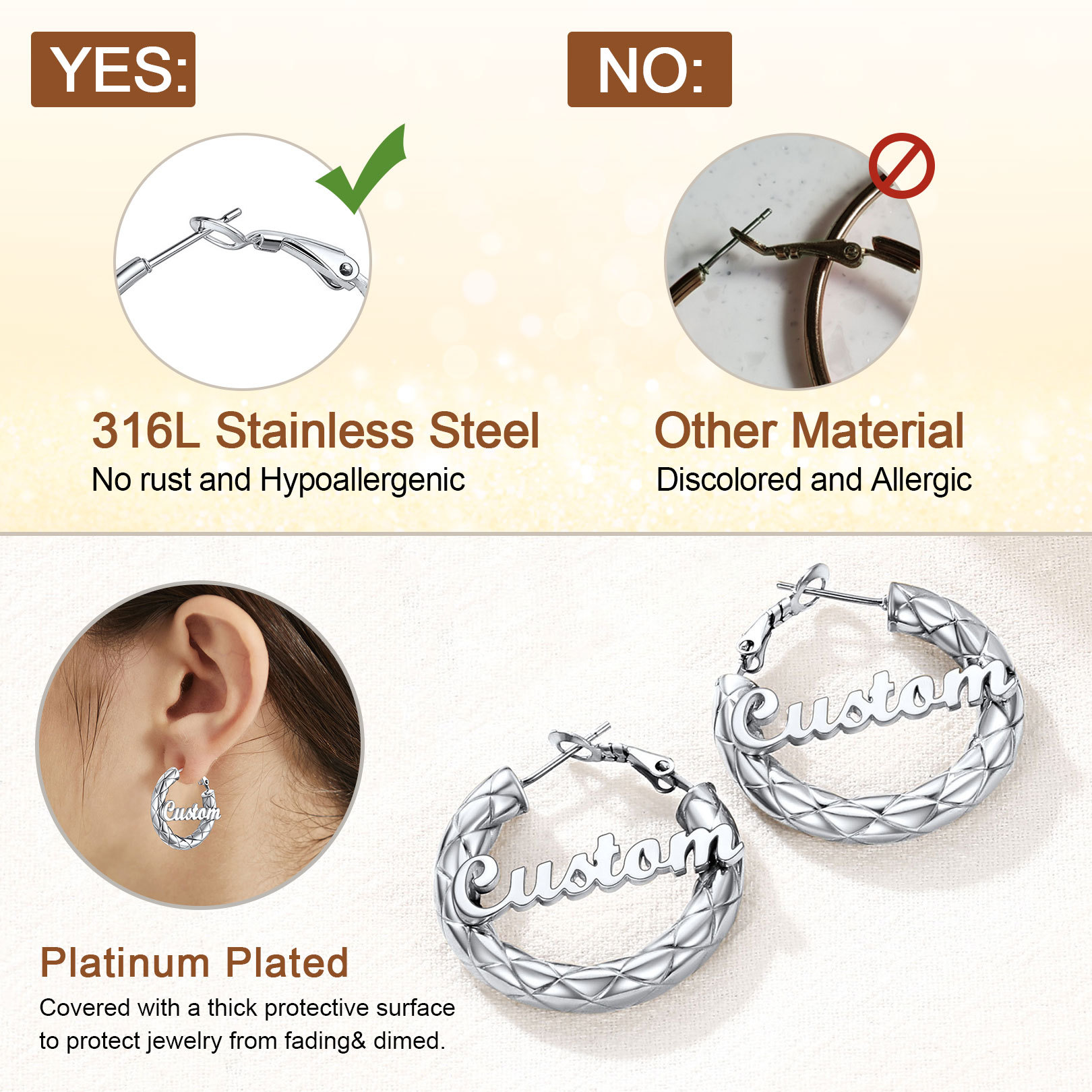 Personalized Hoop Earrings with Name Inside Gift for Women 30/40/60/80mm high quality