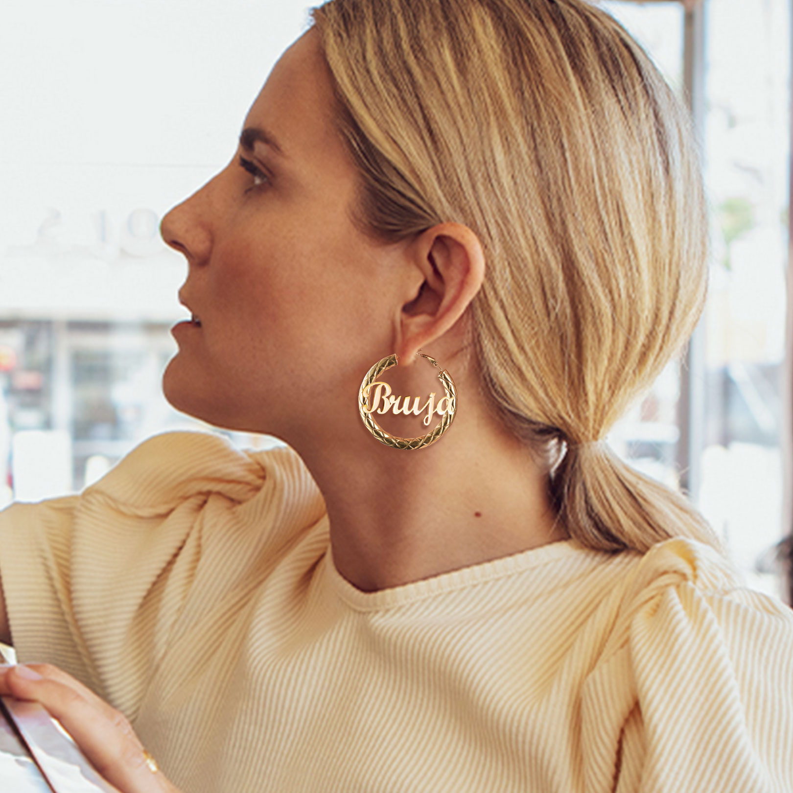 Personalized Hoop Earrings with Name Inside Gift for Women  model