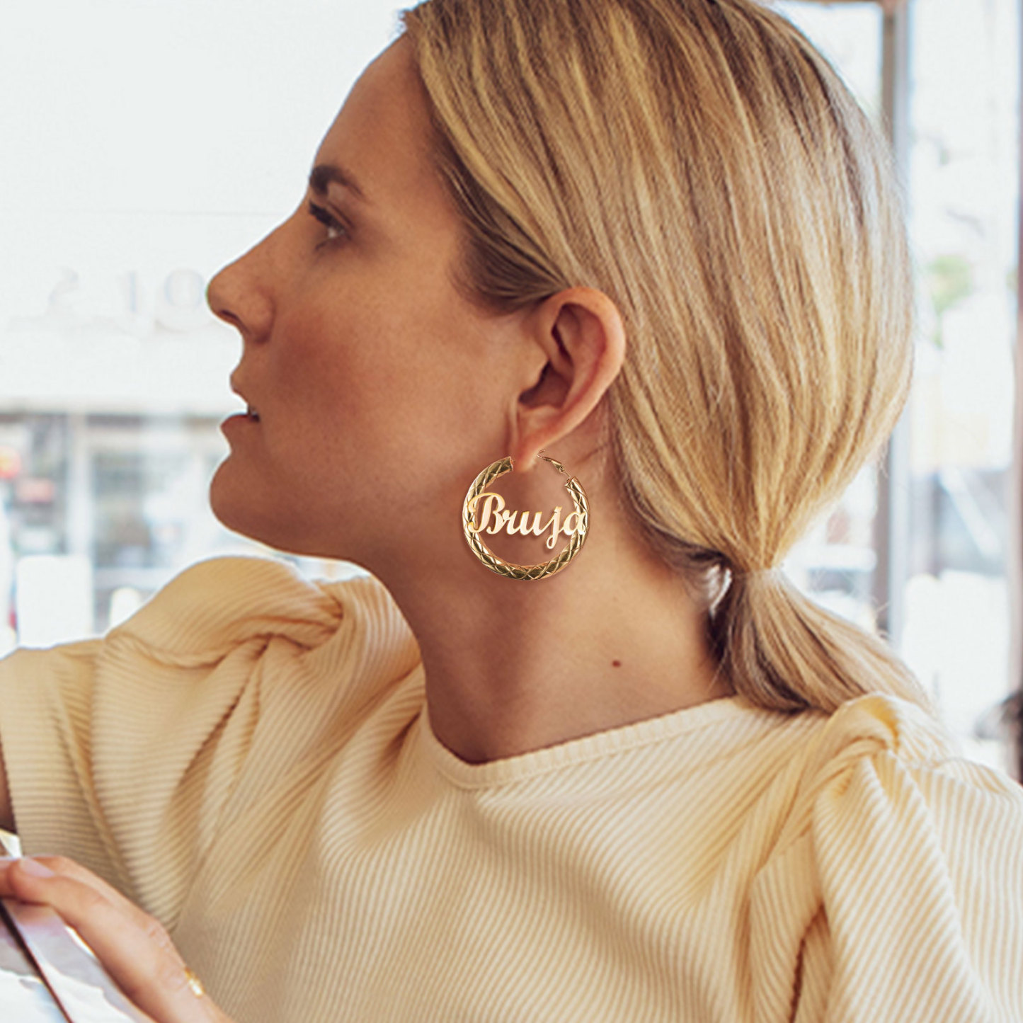 Personalized Hoop Earrings with Name Inside Gift for Women  model