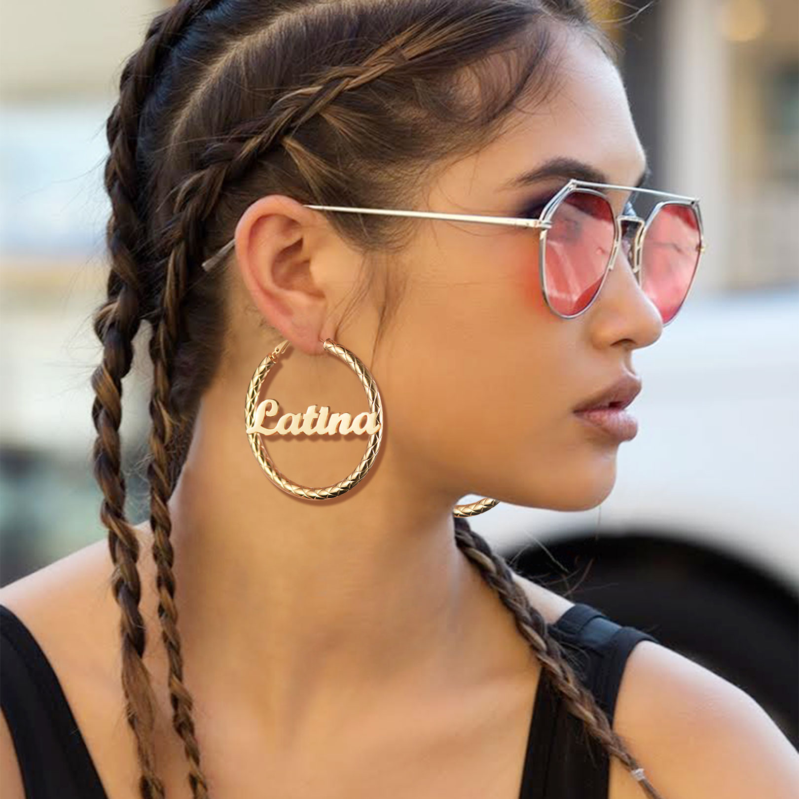 Personalized Hoop Earrings with Name Inside Gift for Women 30/40/60/80mm model gold