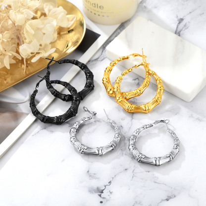 Bamboo Stainless Steel  Hoop Earrings for Women 