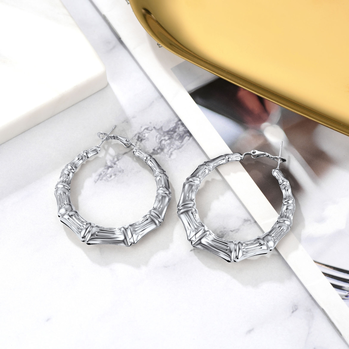Bamboo Stainless Steel  Hoop Earrings for Women 