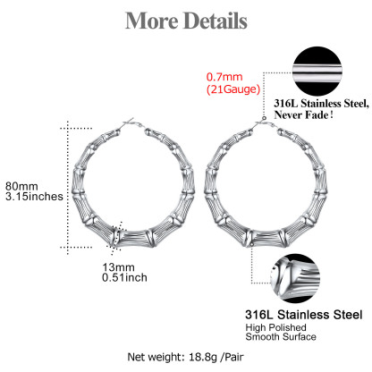 Bamboo Stainless Steel  Hoop Earrings for Women 