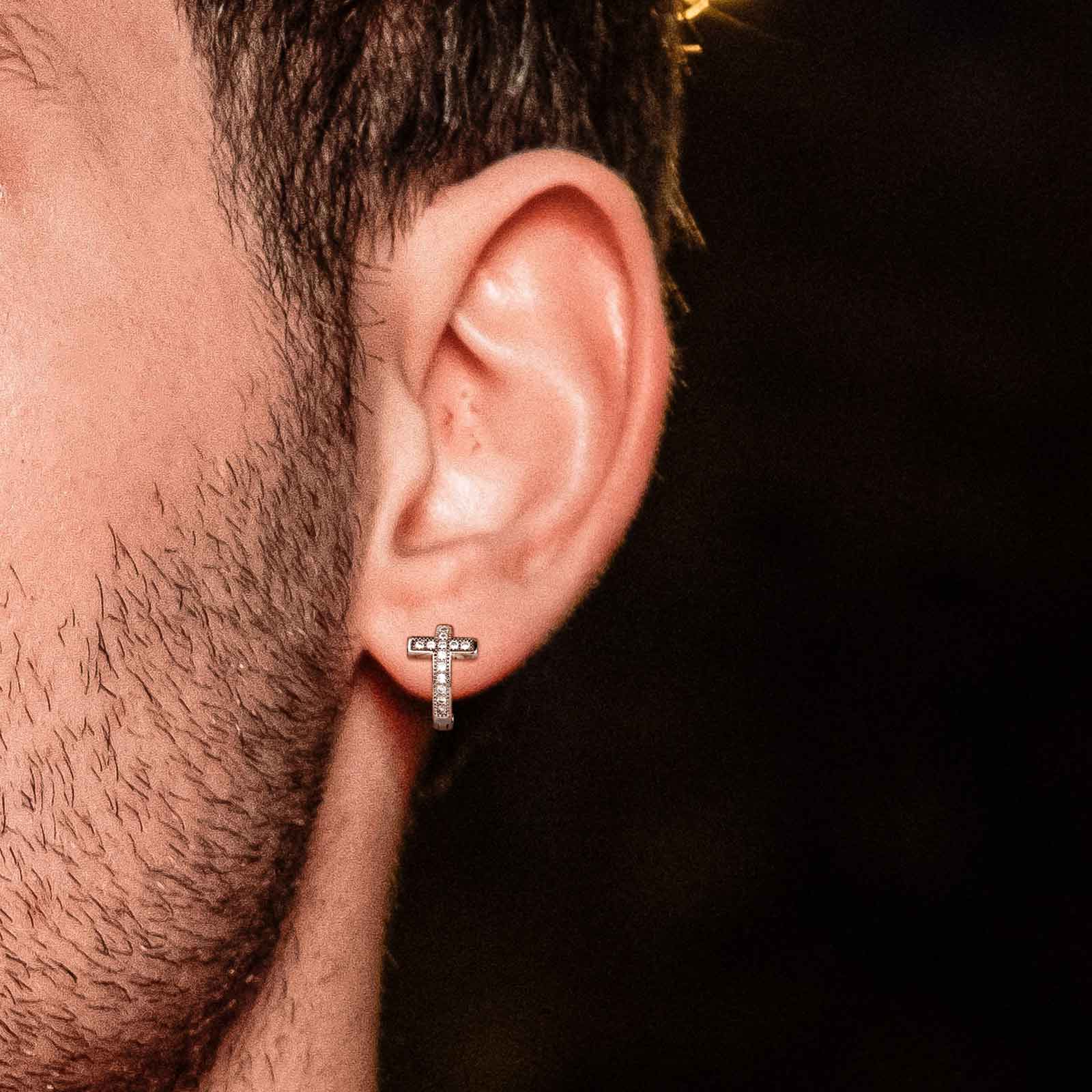 Flash Sale CZ Cross Huggie Hoop Earrings for Women
