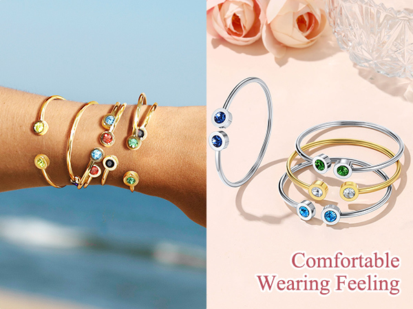 12 months Birthstones Bracelet for Women Cuff Bangle 