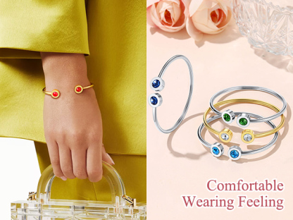 Birthstones Bracelet for Women Cuff Bangle with Twelve Months stone