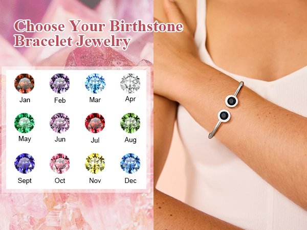 Birthstones Bracelet for Women Cuff Bangle with Twelve Months Crystal 12 months stone