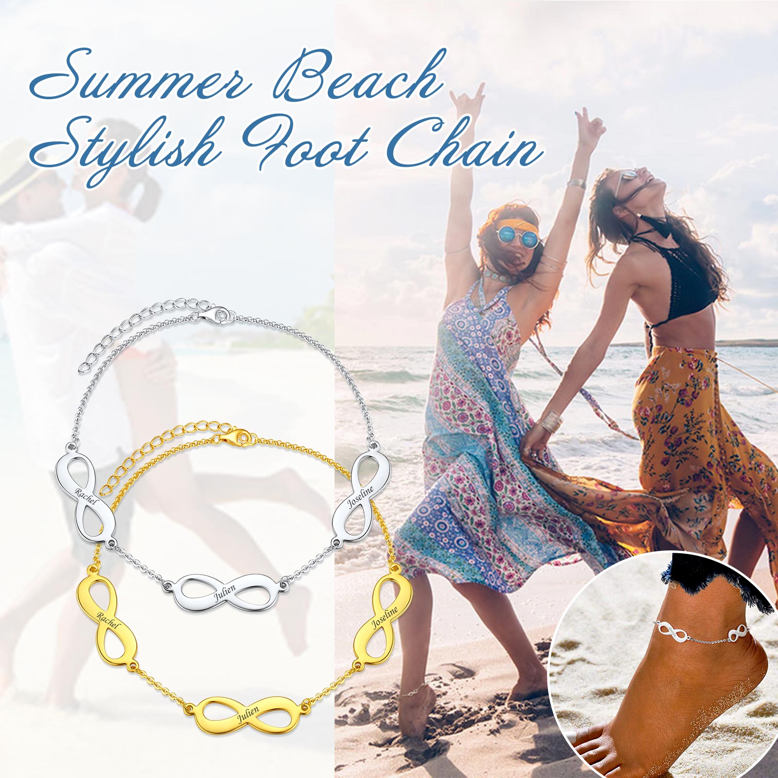 Personalized Infinity Engraved Name Anklets for Women  summer beach anklet