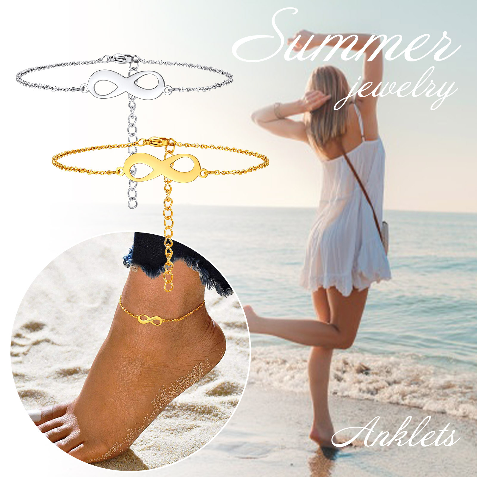 Personalized Infinity Engraved Name Anklets summer beach anklet