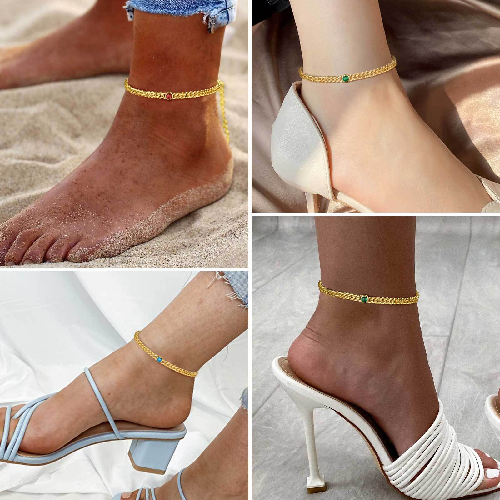 Birthstone Anklet with Round Natural Stone for Women