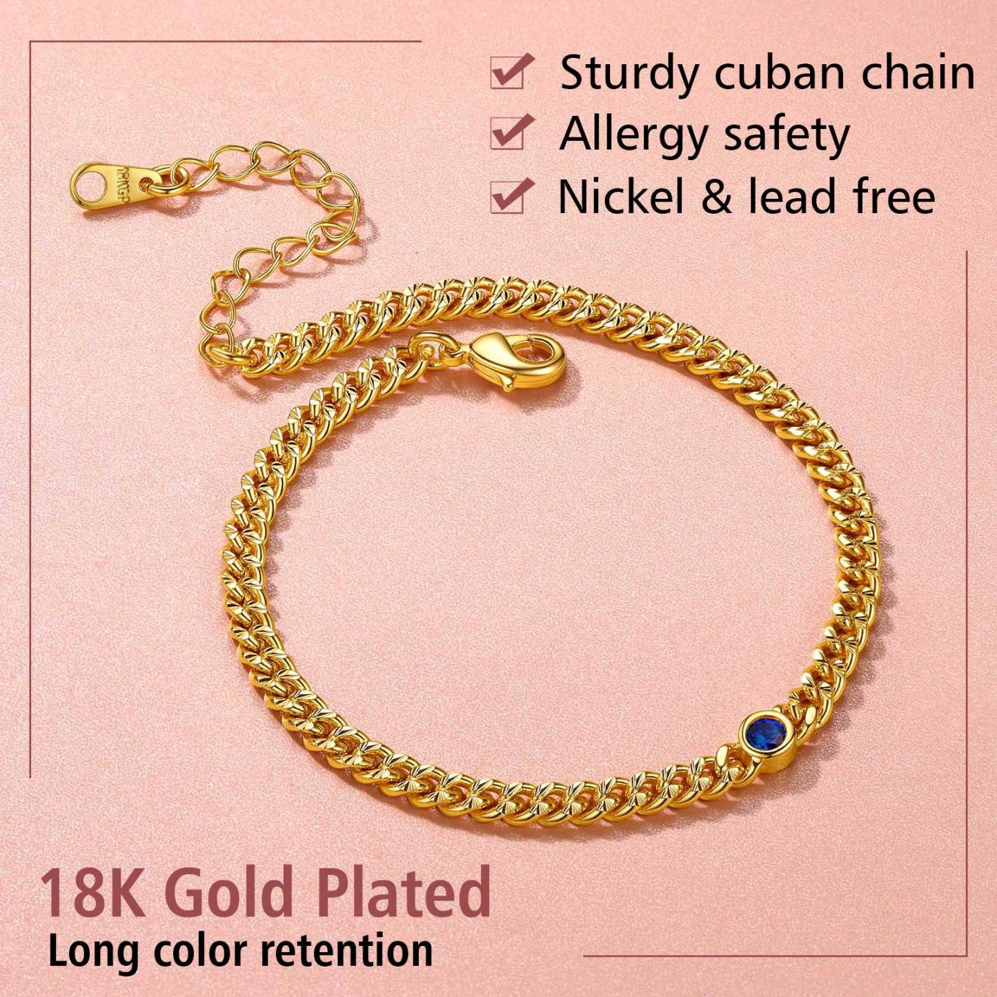 Birthstone Anklet Adjustable with Round Natural Stone for Women detail