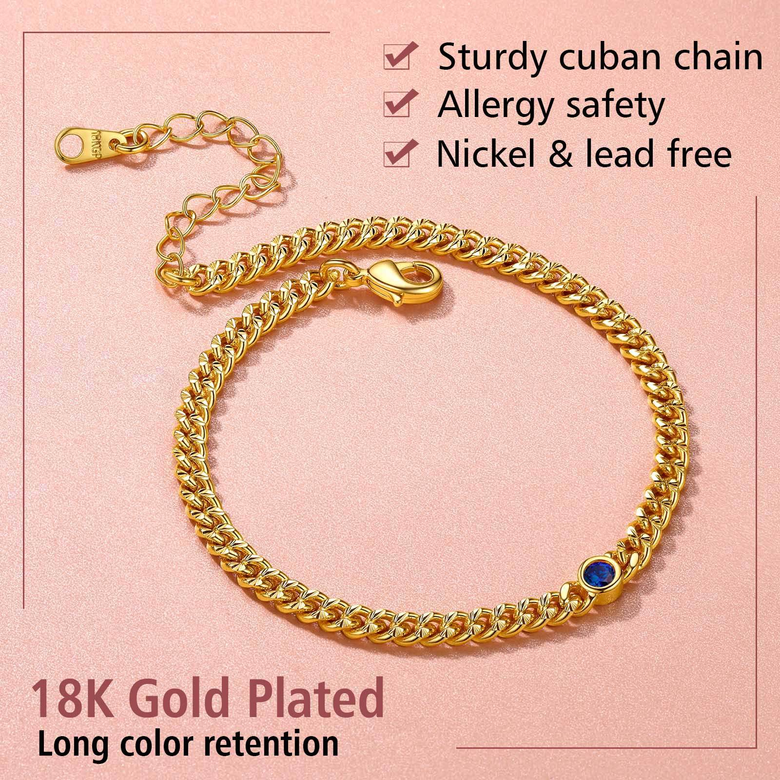 Birthstone Anklet Adjustable with Round Natural Stone for Women detail