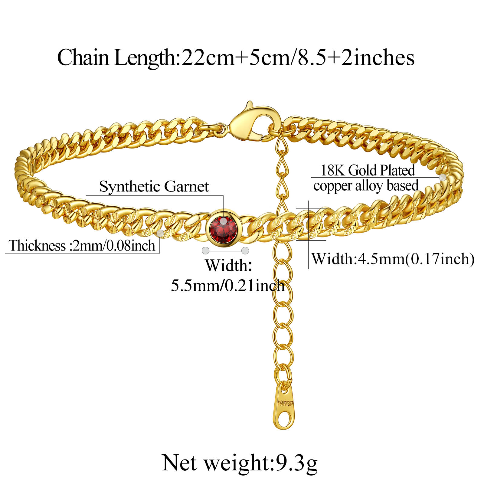 Birthstone Anklet Adjustable with Round Natural Stone for Women size