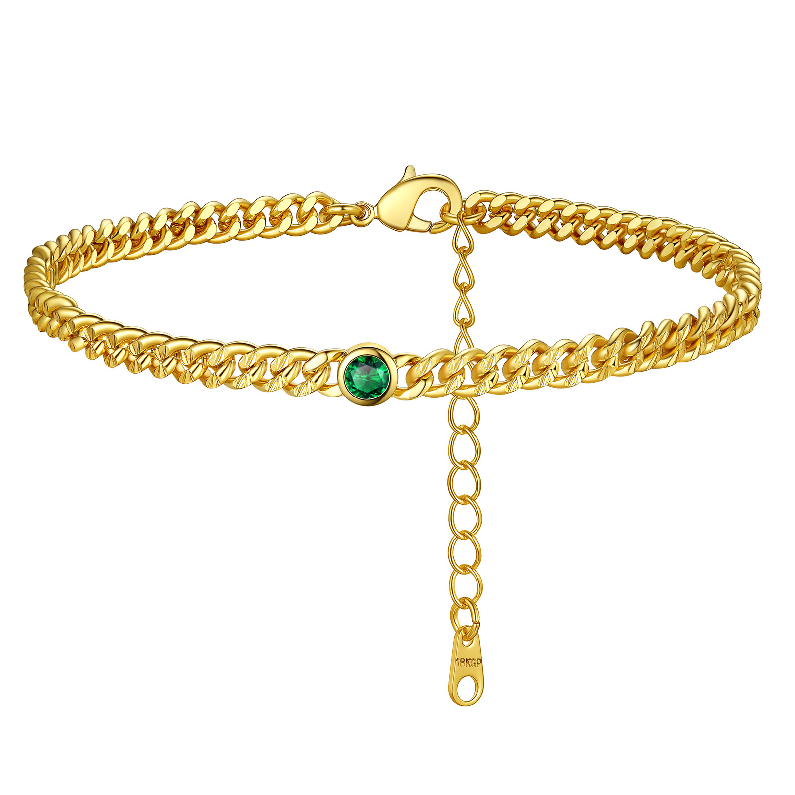 Birthstone Anklet Adjustable with Round Natural Stone for Women May - Emerald