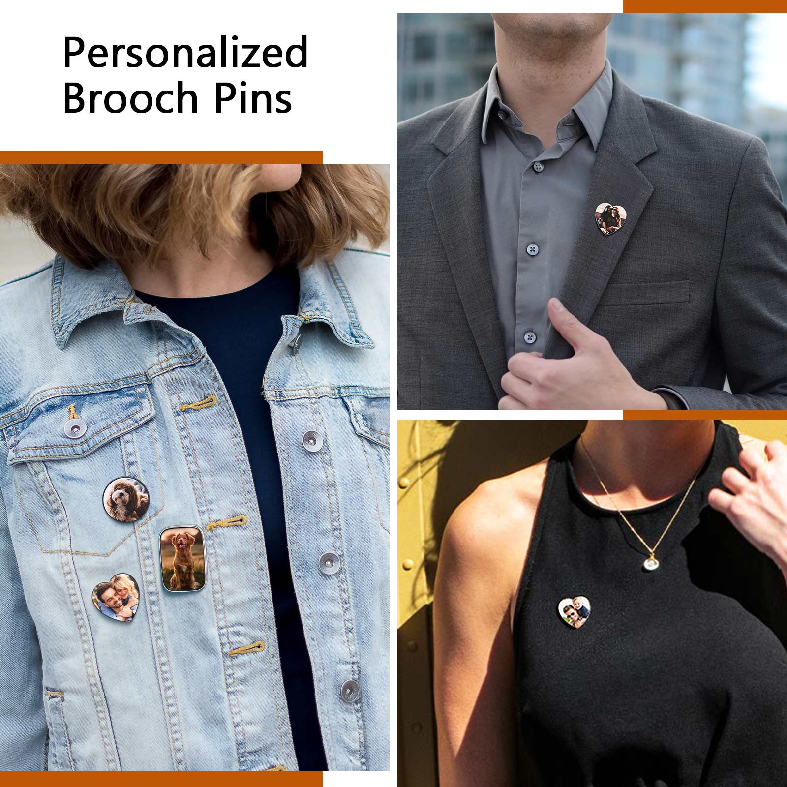 Custom Photo Brooches Wedding Charms Memorial Pins for Women 