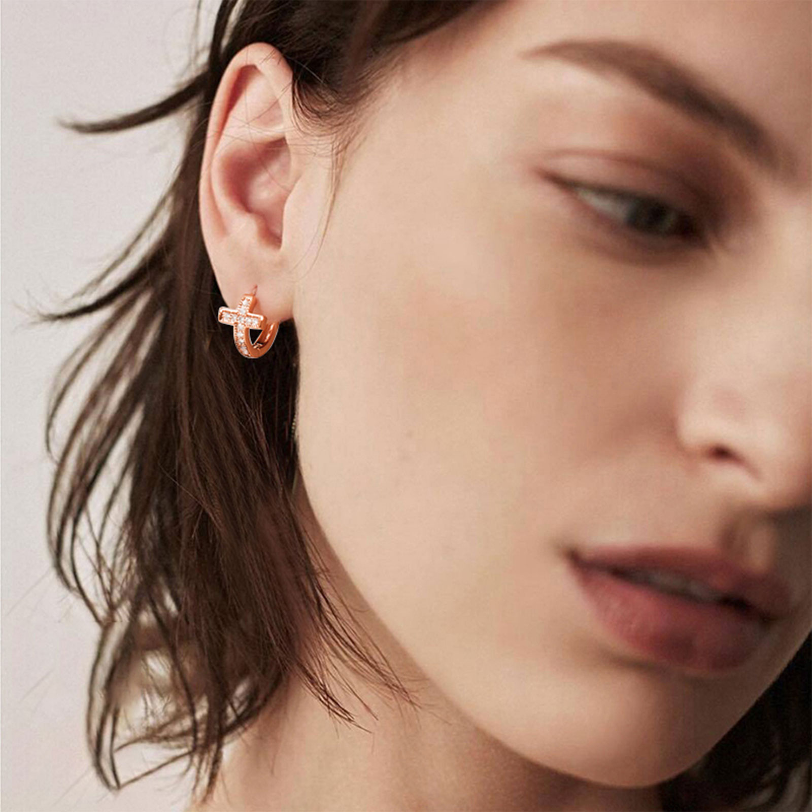 Flash Sale CZ Cross Huggie Hoop Earrings for Women